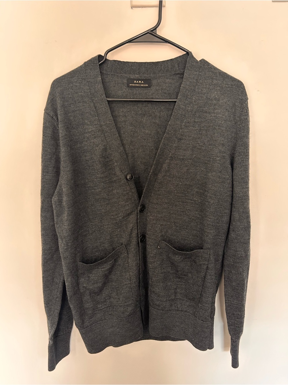 Zara Men’s Charcoal Button-Up V-Neck Cardigan